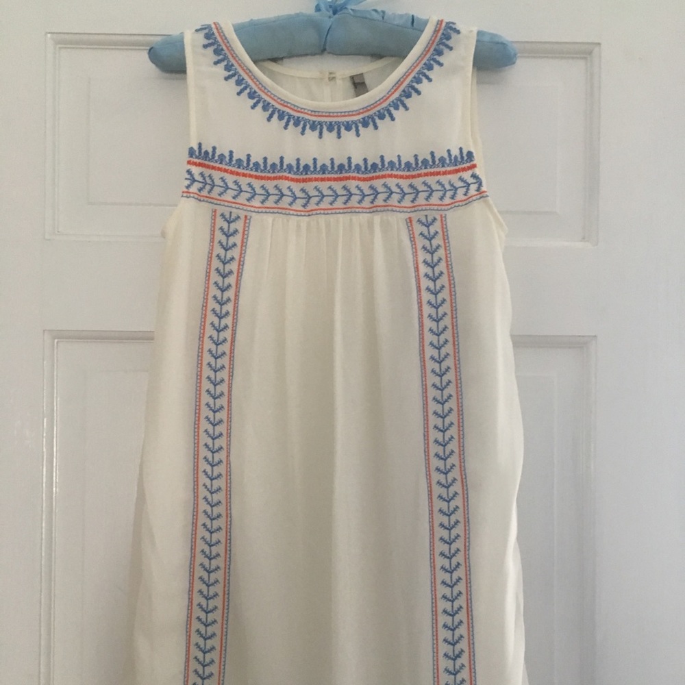 Boutique Dress White, Blue and Orange embroidery
